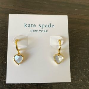 Kate Spade Spade Flower Mother Of Pearl Heart Huggies Earrings NWOT